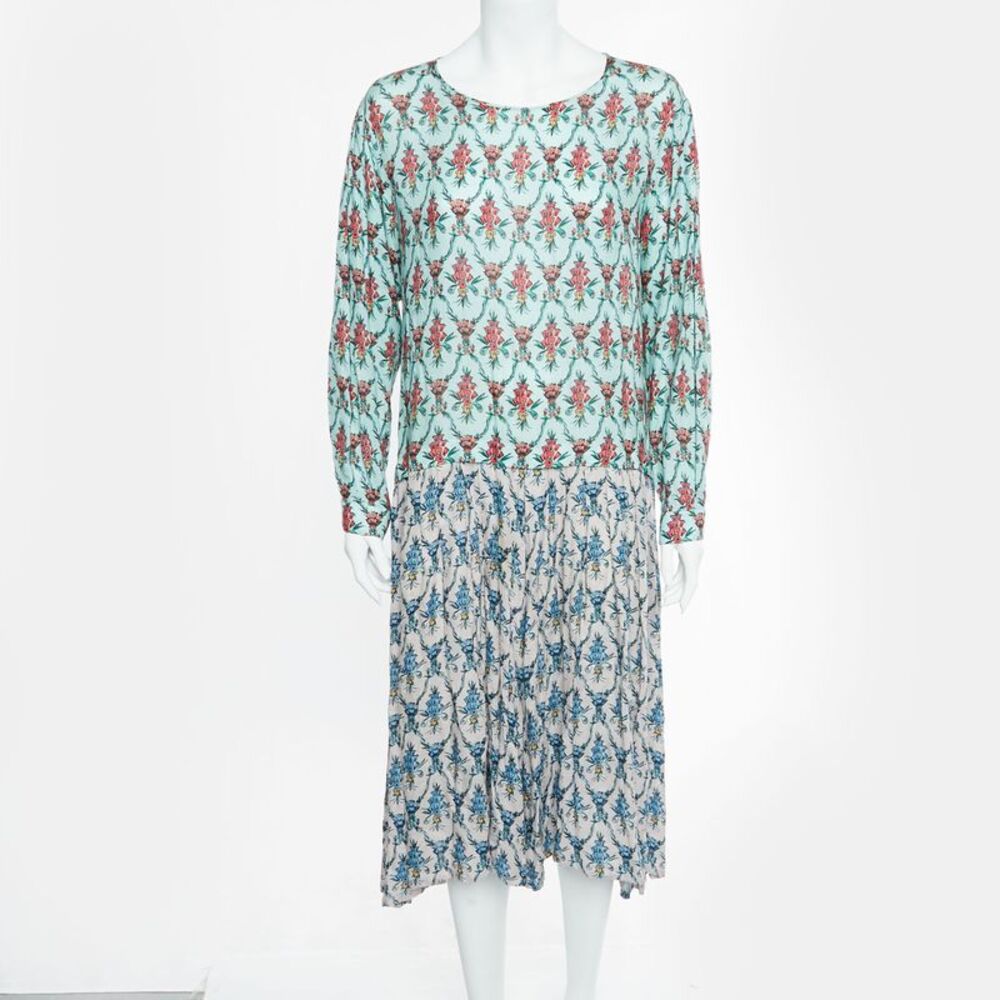 Jil Sander Multicolour Crepe Floral Print Pleated Midi Dress M - Picture 2 of 6